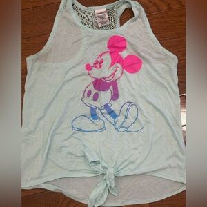 Ladies Sleeveless Top with Neon Mickey Print - Light Green size L (Juniors 7/9)